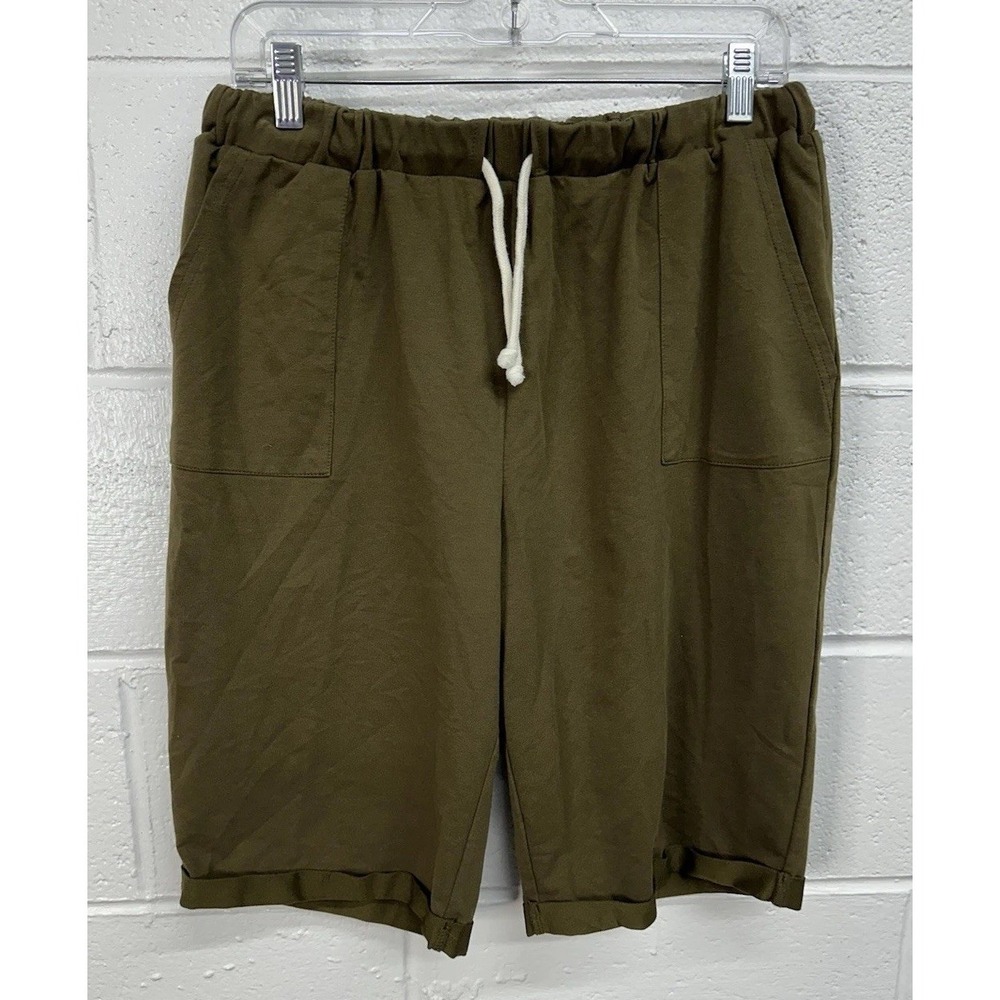 Piper & Scoot Women's L Olive Green Pull-On Shorts Drawstring Rolled Hem Pockets